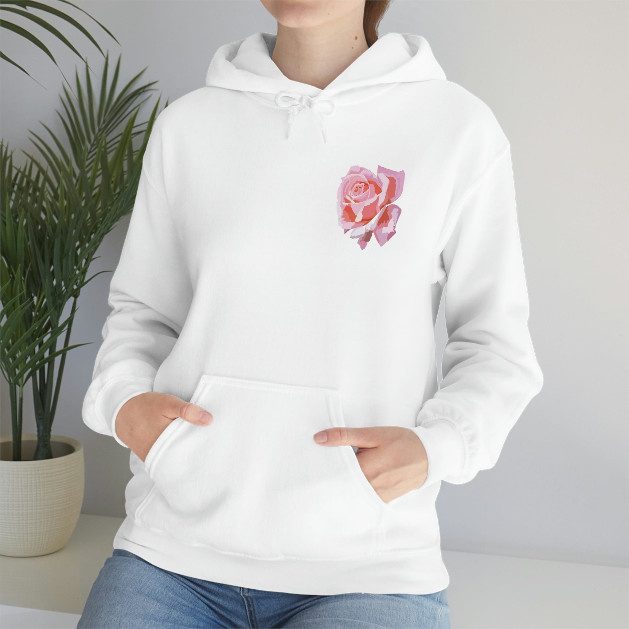 White hoodie with roses new arrivals